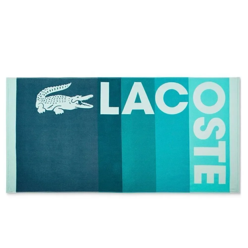 NWT Lacoste Gorgeous Green Ombre Blocks Logo 100% Cotton Big 72”x36” Beach Towel